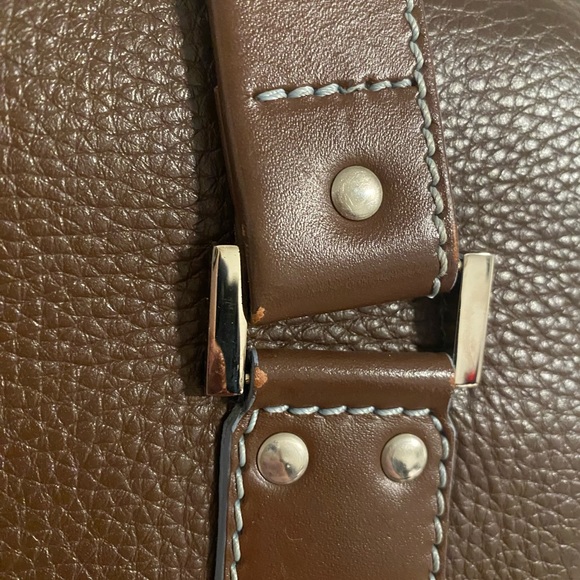 Lambertson Truex leather handbag. Brown with blue trim. - Picture 12 of 14